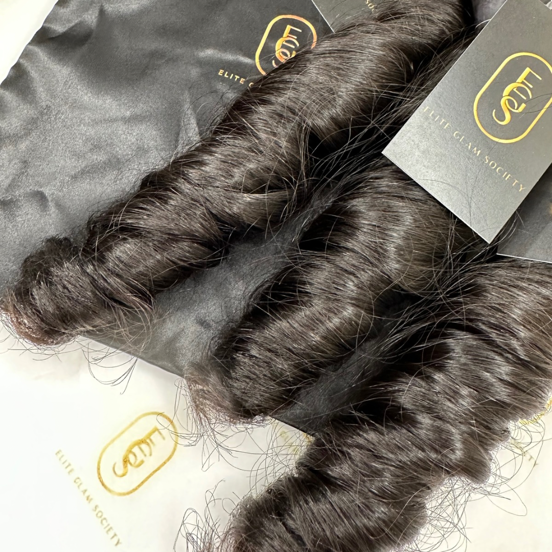 elite glam society raw  loose wave bundle full ends and bonnet